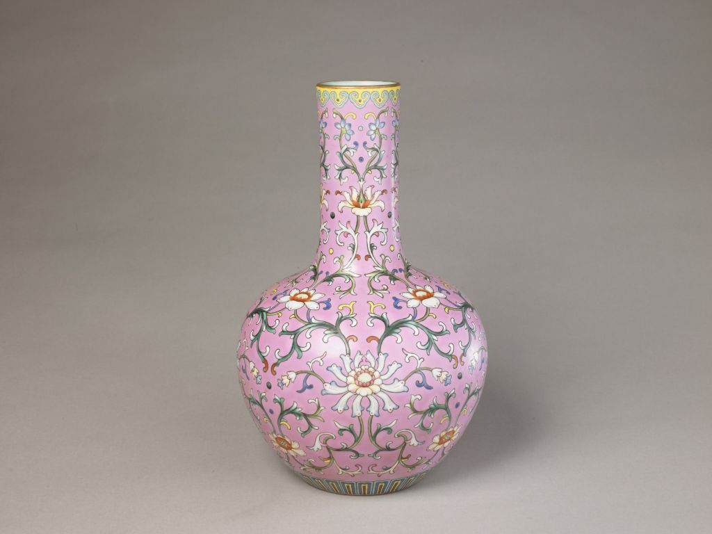 图片[1]-Qianlong style pink lotus ball vase-China Archive